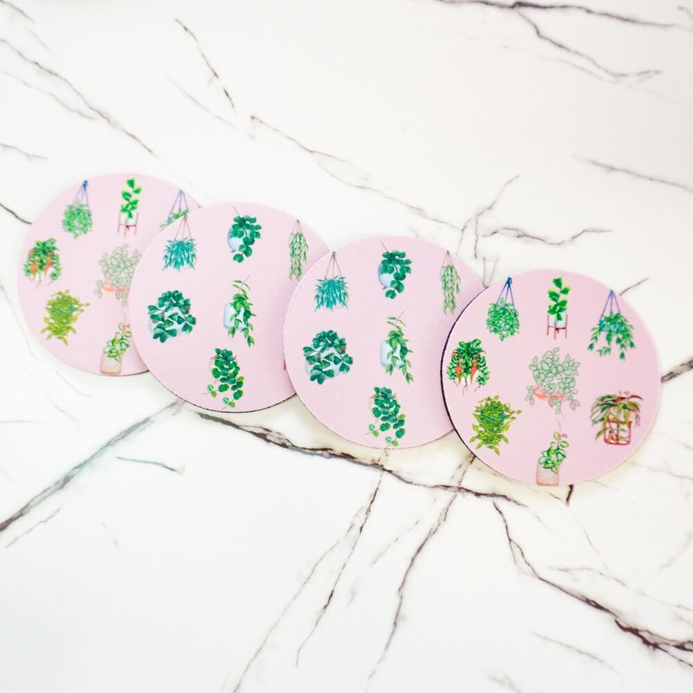 Hoya Plant Fabric Coaster Set - Pink